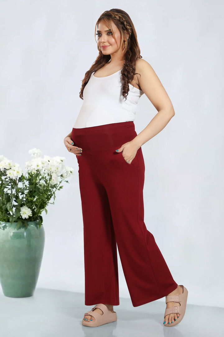 Maroon Wide Leg Pregnancy Pant