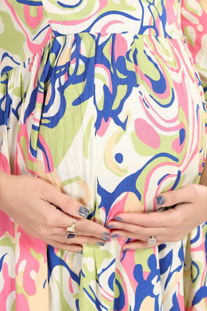 Marble Effect Multi Color Feeding Dress