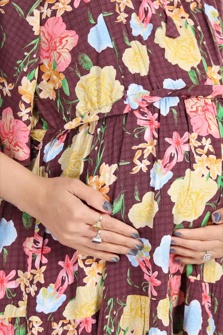 Maroon Flower Garden Feeding Dress