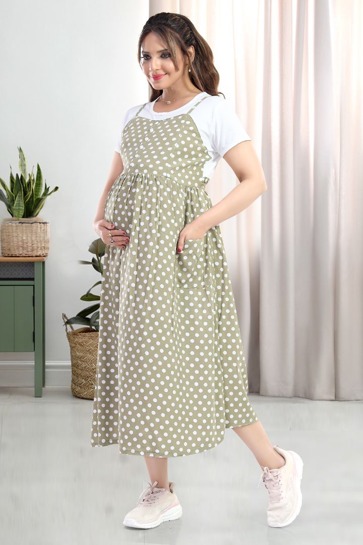 Pista Green Polka Maternity Dress