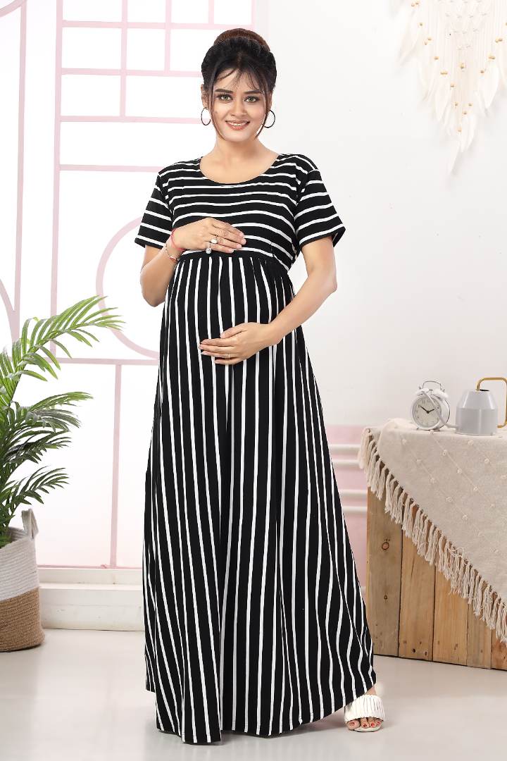 Black & White Striper Feeding Dress | Pregnancy Dress L Black & White Striper Feeding Dress | Pregnancy Dress L