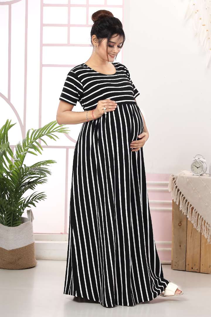Black and White Striper Feeding Dress