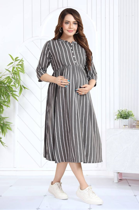 Fossil Grey Striper Feeding Dress