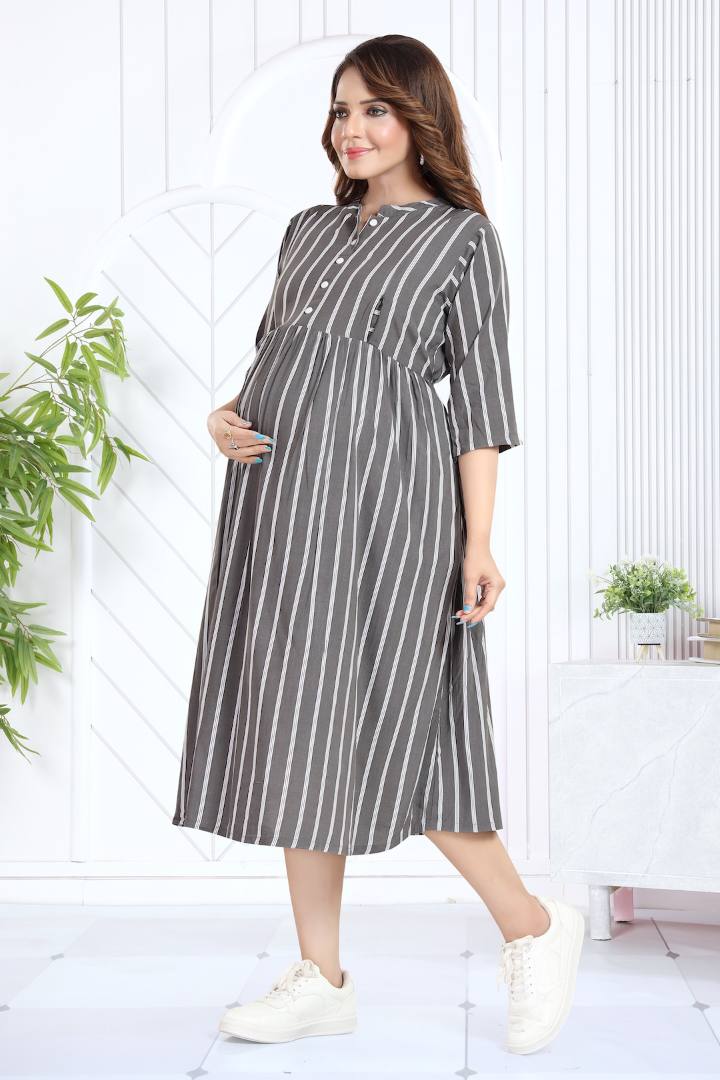 Fossil Grey Striper Feeding Dress
