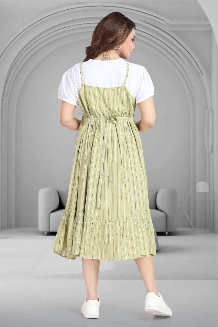 Lime Green Striper Pinafore Feeding Dress