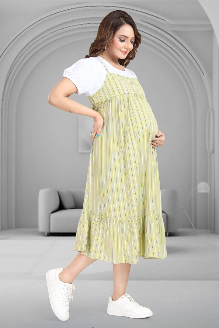Lime Green Striper Pinafore Feeding Dress
