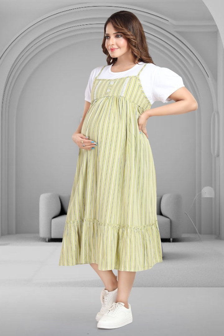 Lime Green Striper Pinafore Feeding Dress