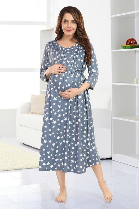 Cement Grey Maternity Feeding Dress