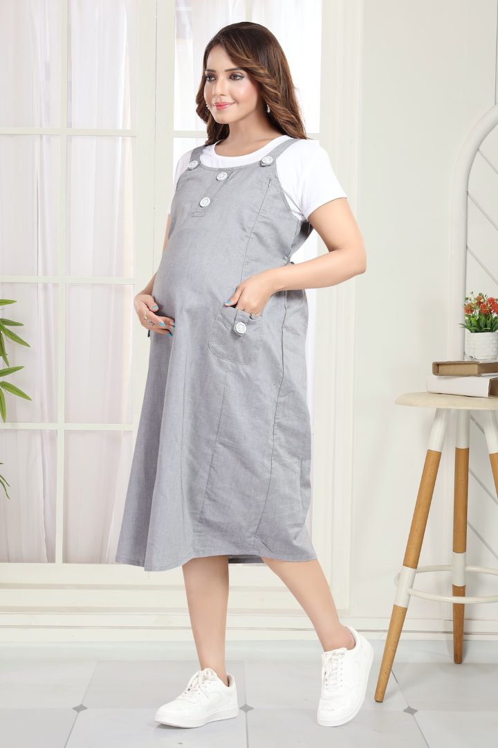 Silver Gray Pinafore Maternity Dress
