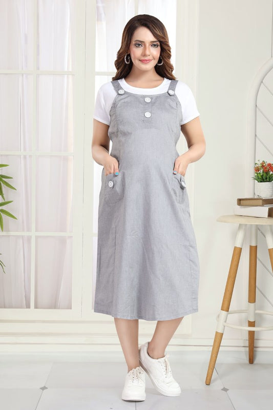 Silver Gray Pinafore Maternity Dress