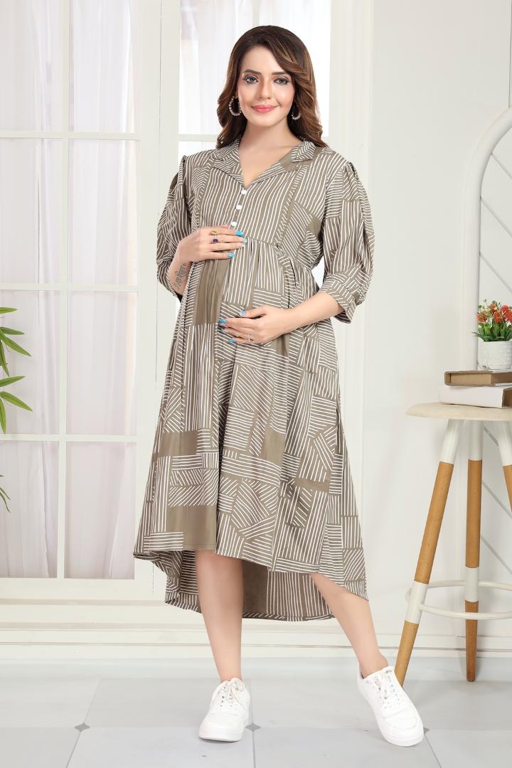 Mocha Brown Maternity Nursing Dress