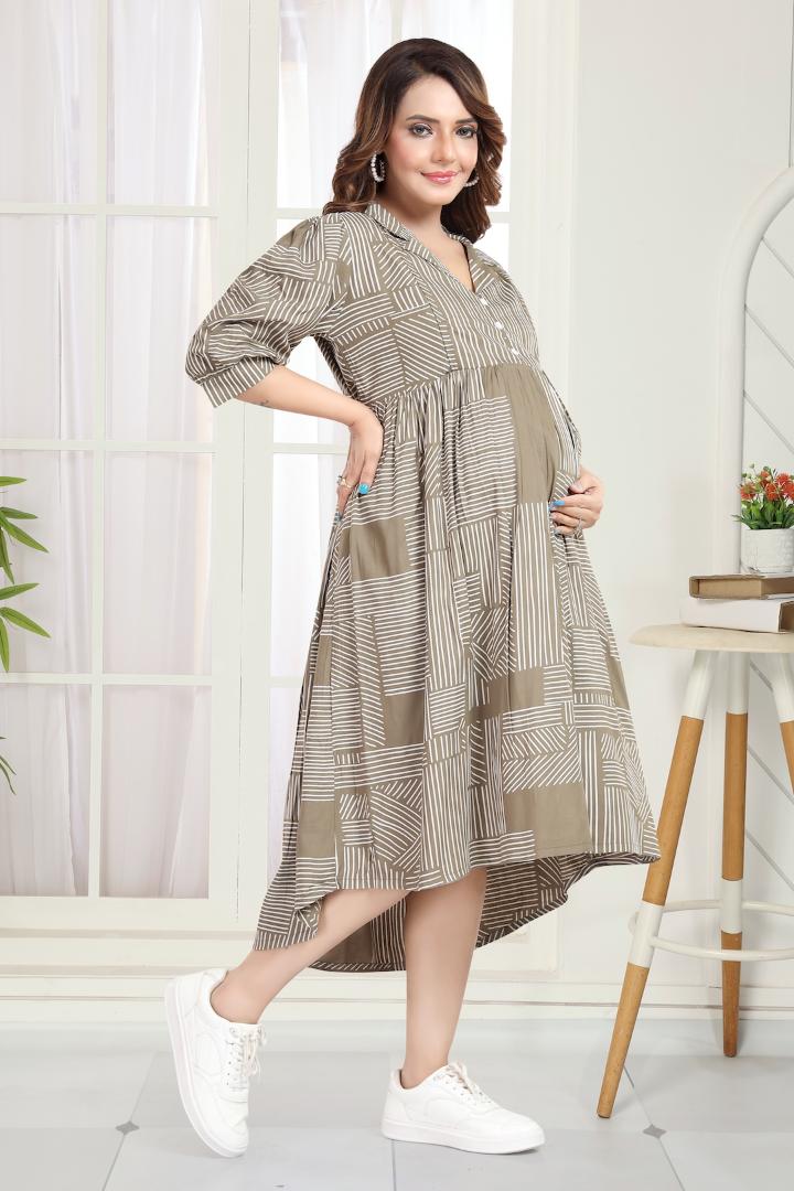 Mocha Brown Maternity Nursing Dress