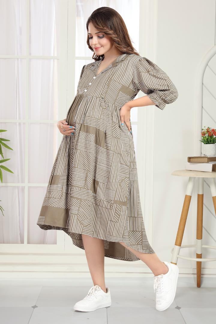 Mocha Brown Maternity Nursing Dress
