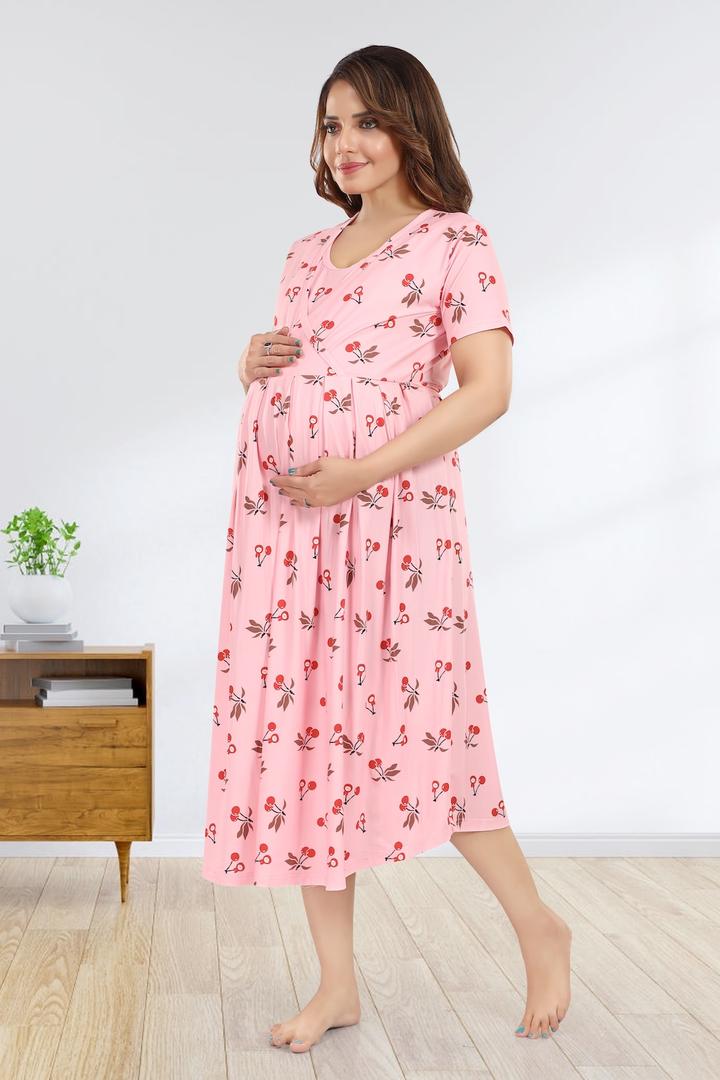 Light Pink Printed Maternity Feeding Dress