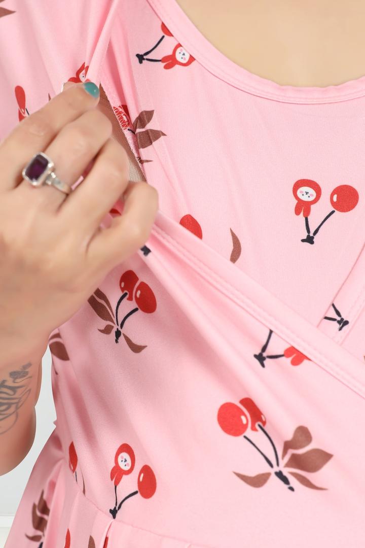 Light Pink Printed Maternity Feeding Dress