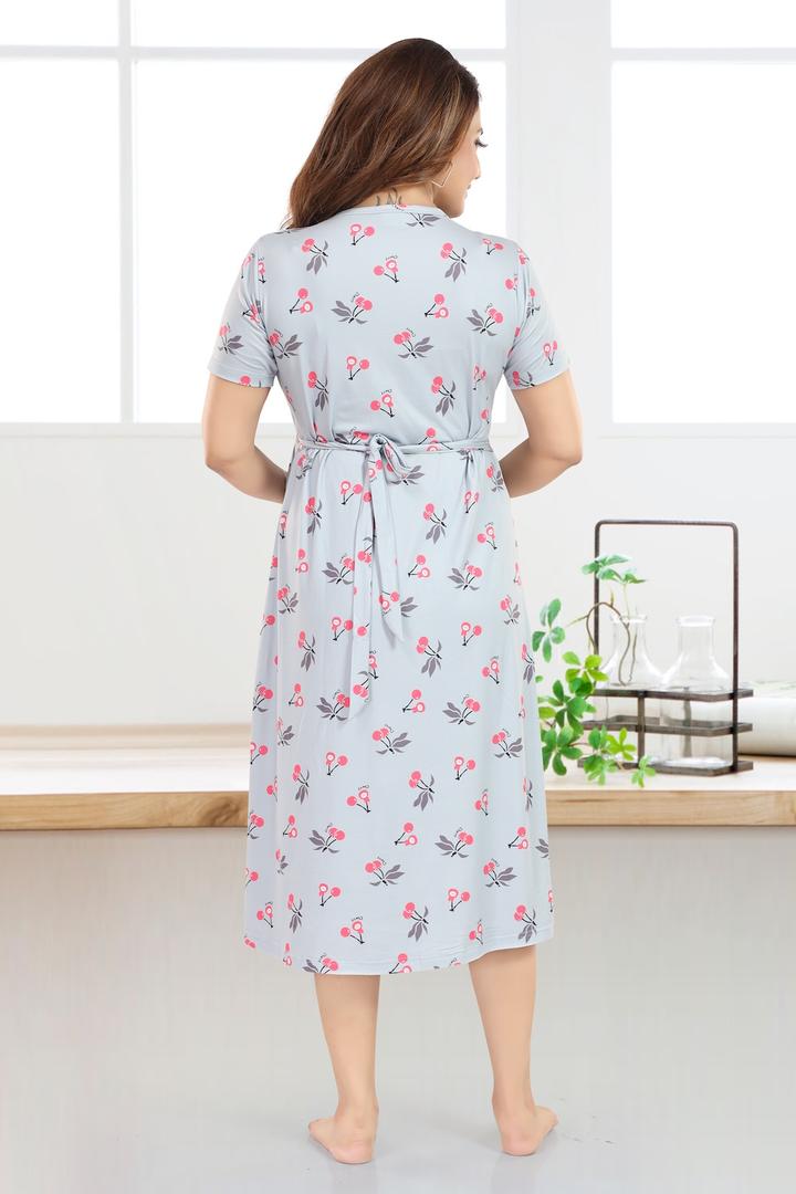 Metallic Gray Printed Maternity Feeding Dress