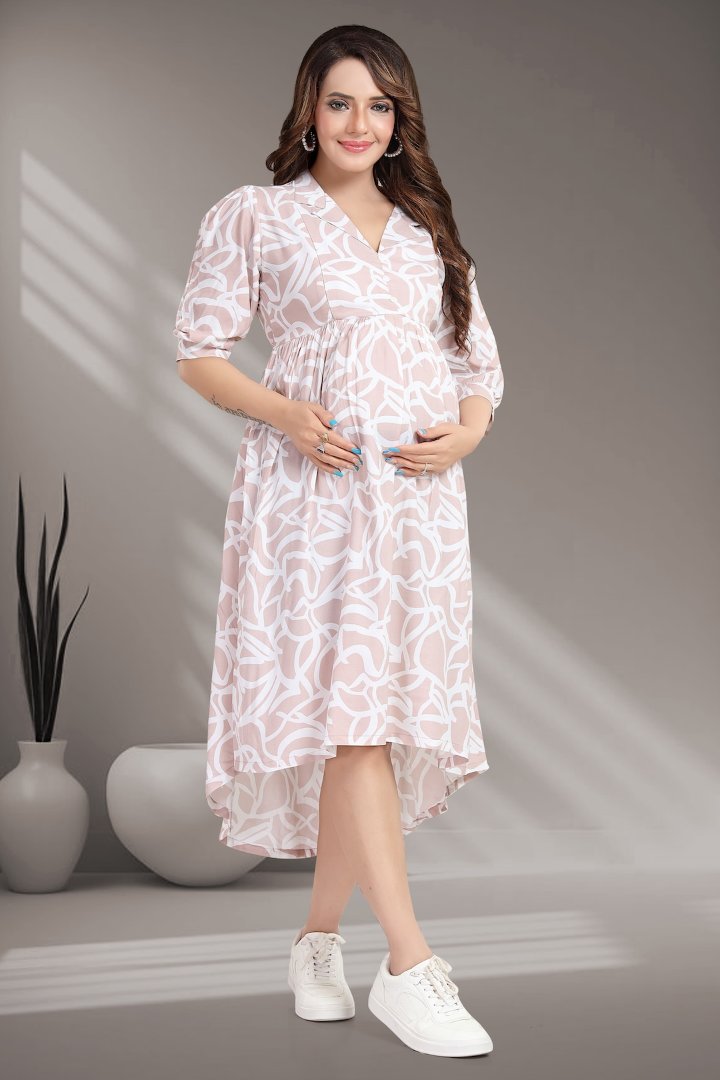 Light Pink Camp Collar Maternity Dress