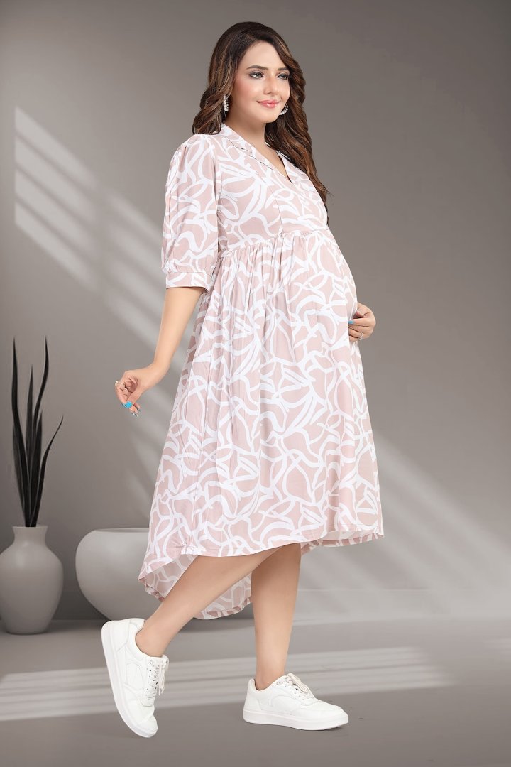 Light Pink Camp Collar Maternity Dress