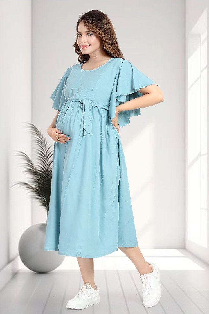 Cornflower Blue Maternity Feeding Dress