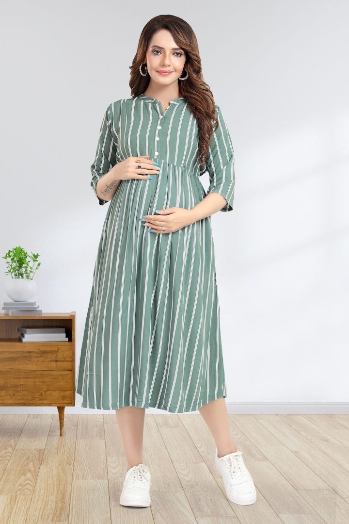 Teal Striper Maternity Feeding Dress