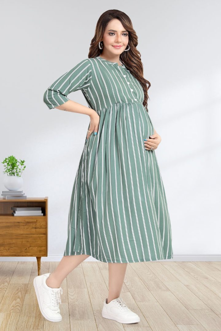 Teal Striper Maternity Feeding Dress