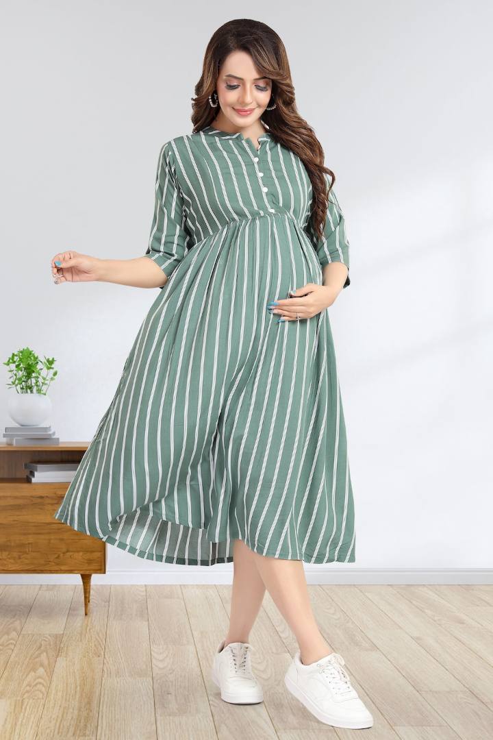 Teal Striper Maternity Feeding Dress