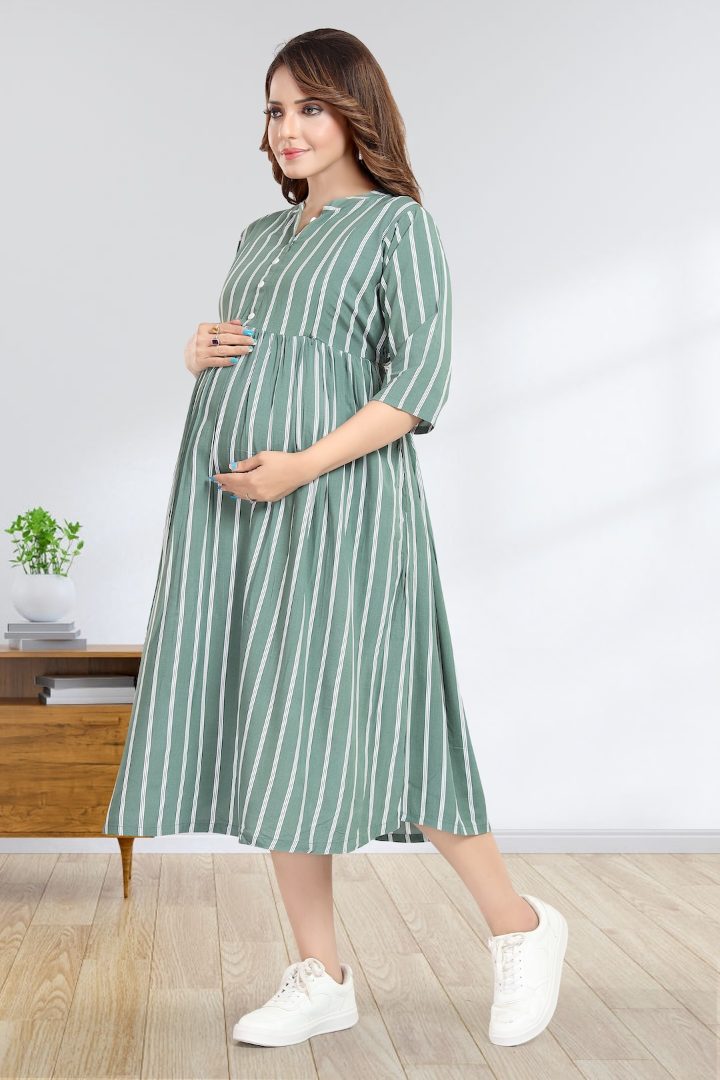 Teal Striper Maternity Feeding Dress