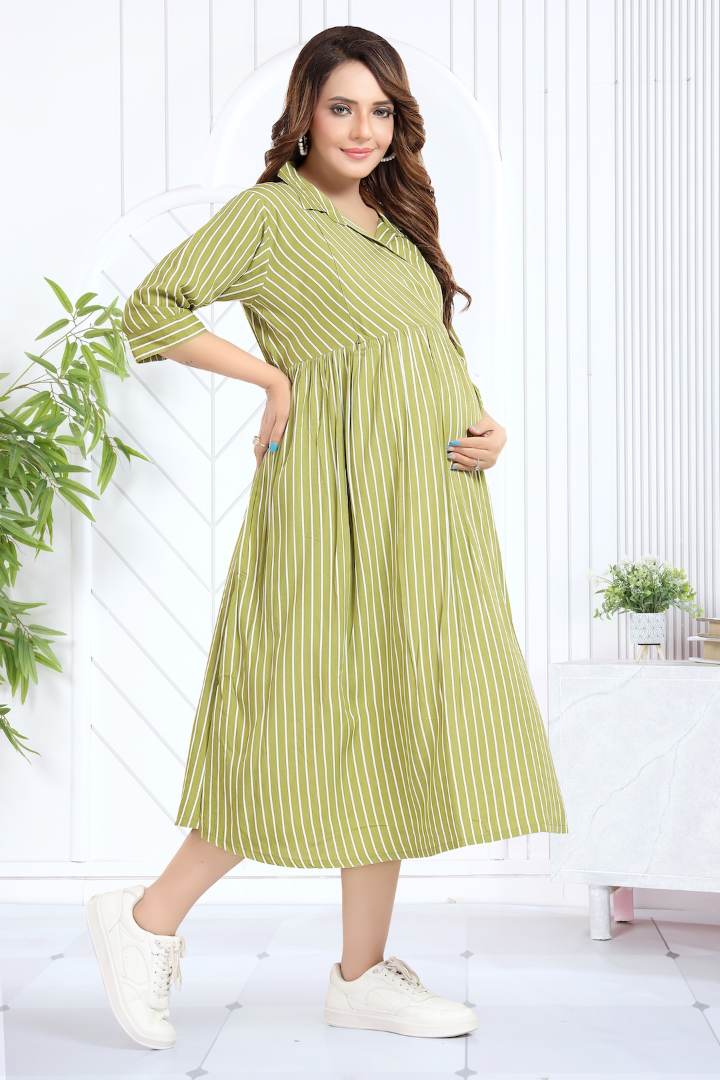 Lime Green Striper Cross Over Feeding Dress