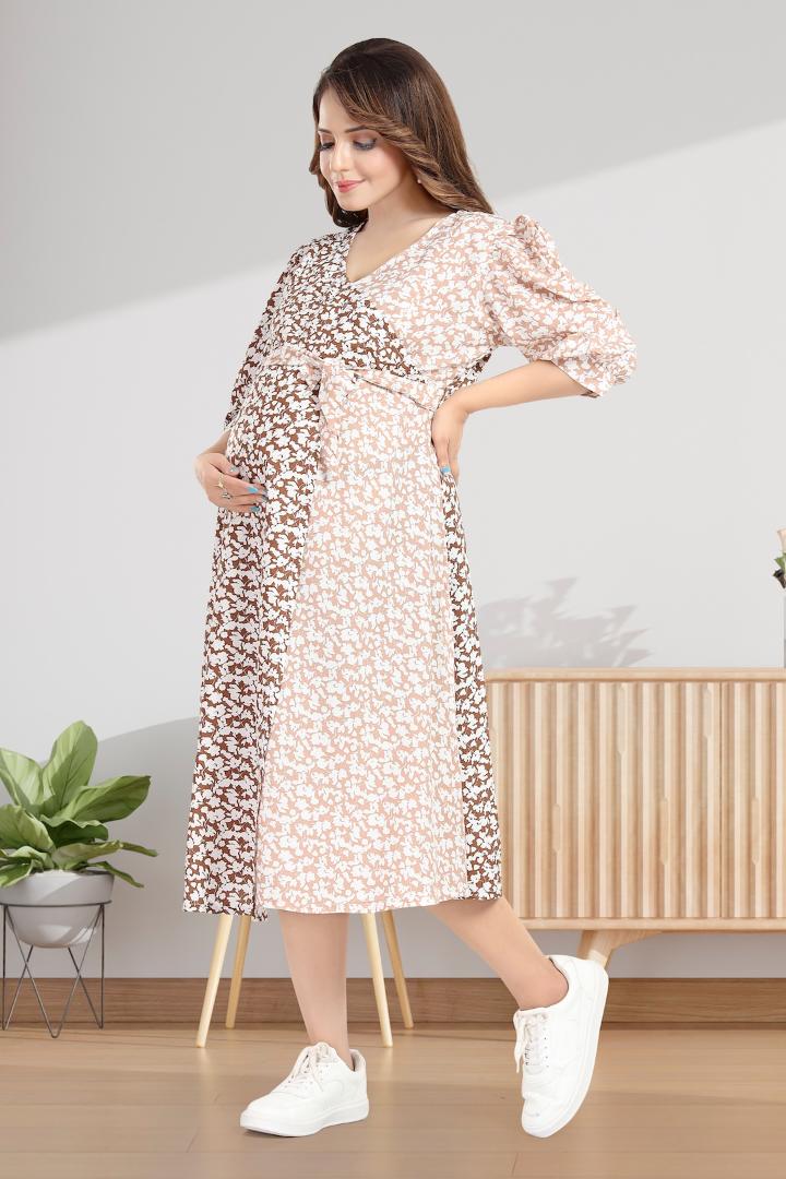 Half and Half Printed Maternity Dress
