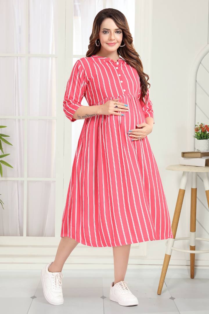Coral Pink Striper Feeding Dress