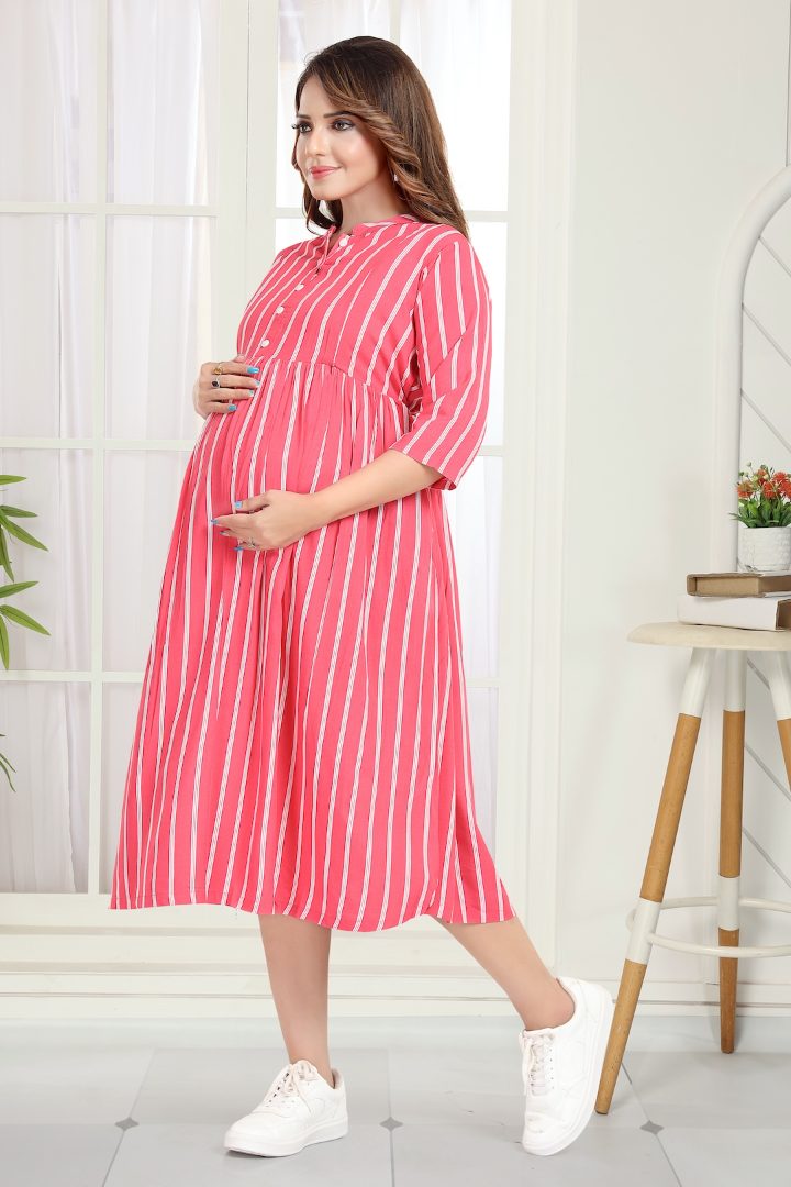 Coral Pink Striper Feeding Dress