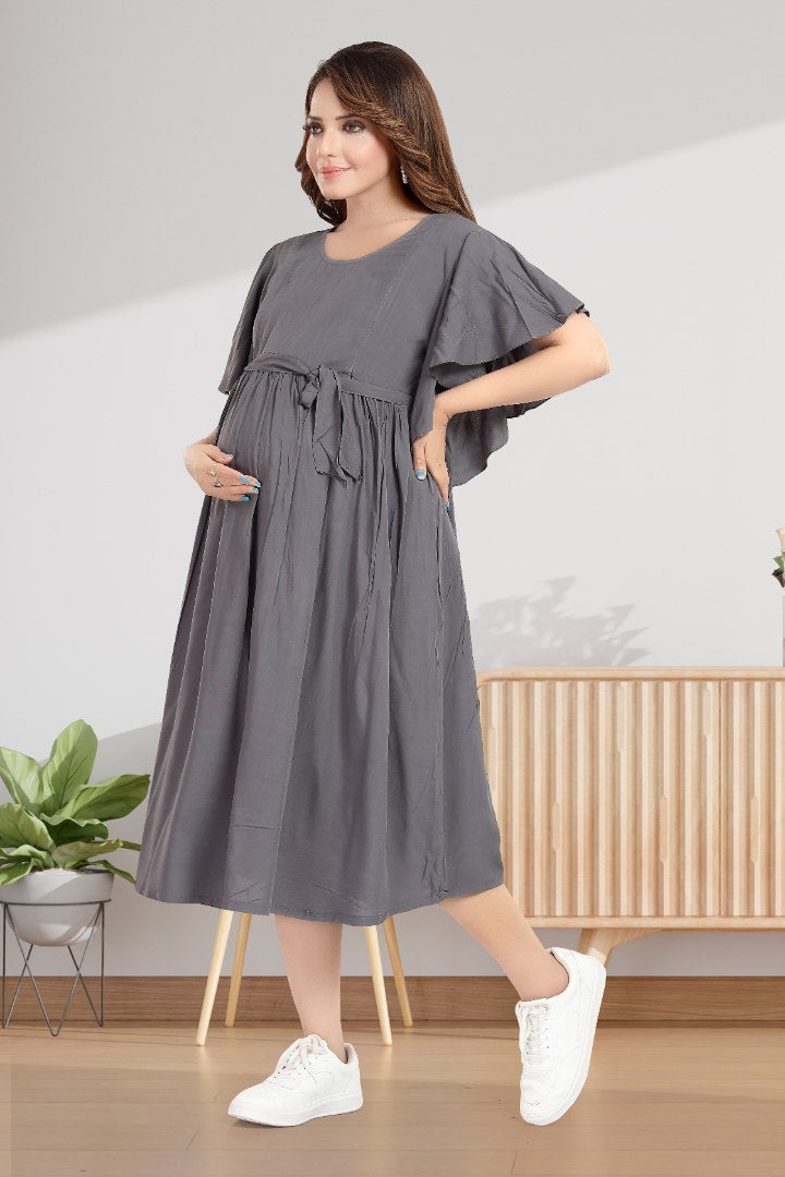 Ash Grey Maternity Feeding Dress