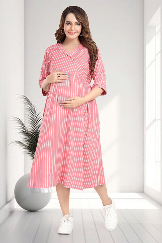 Coral Pink Striper Cross Over Feeding Dress