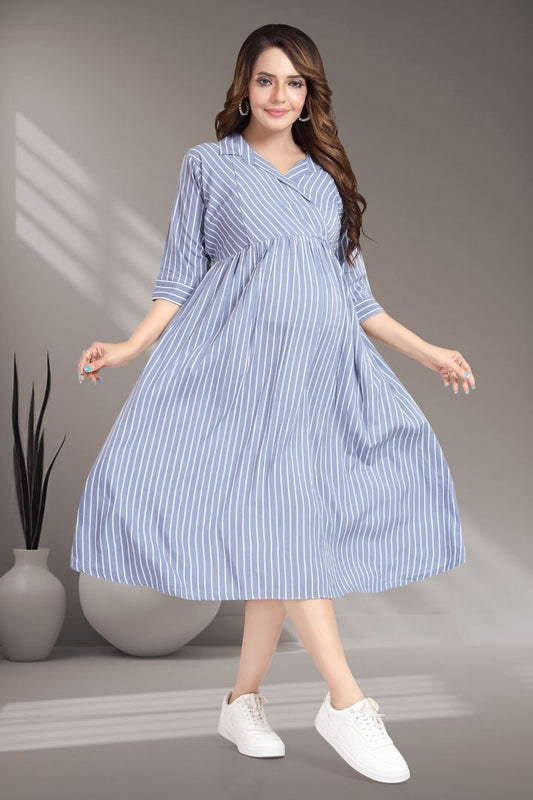 Blue Striper Cross Over Feeding Dress