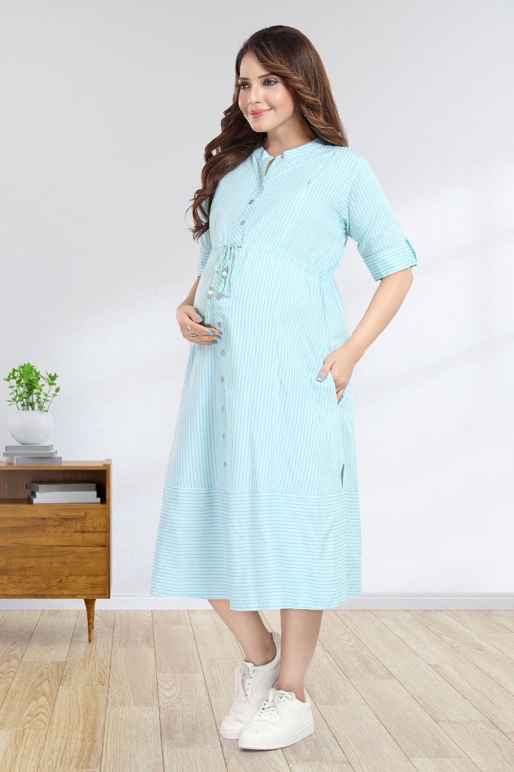 Cadet Blue Maternity Striper Dress