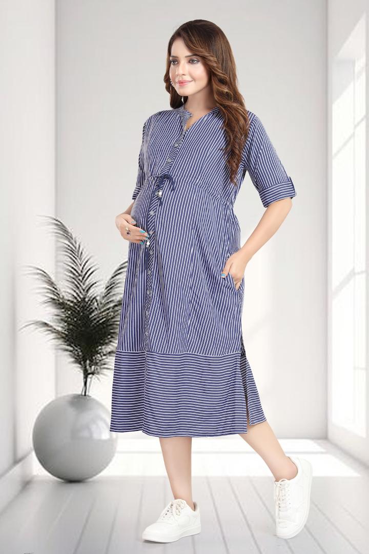 Classic Navy Maternity Striper Dress