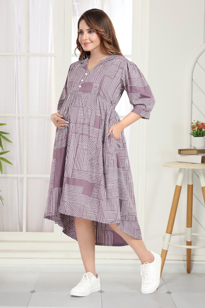 Pleasant Mauve Printed Feeding Dress