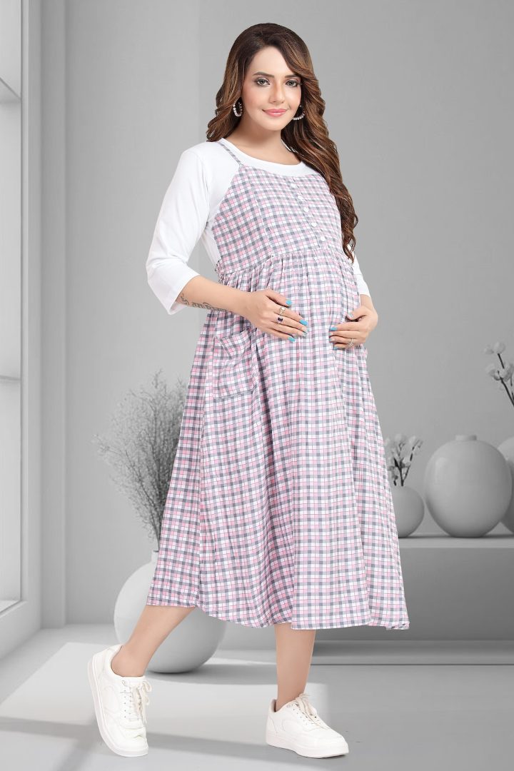 Retro Chequered Pinafore Feeding Dress