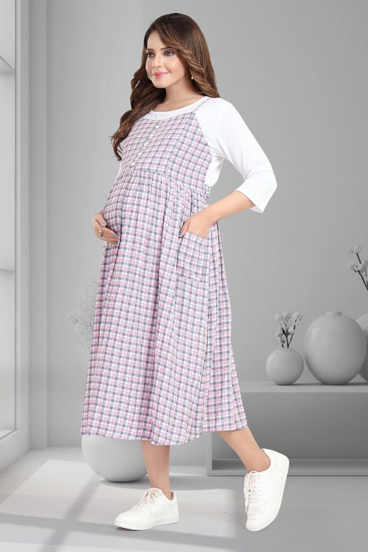 Retro Chequered Pinafore Feeding Dress