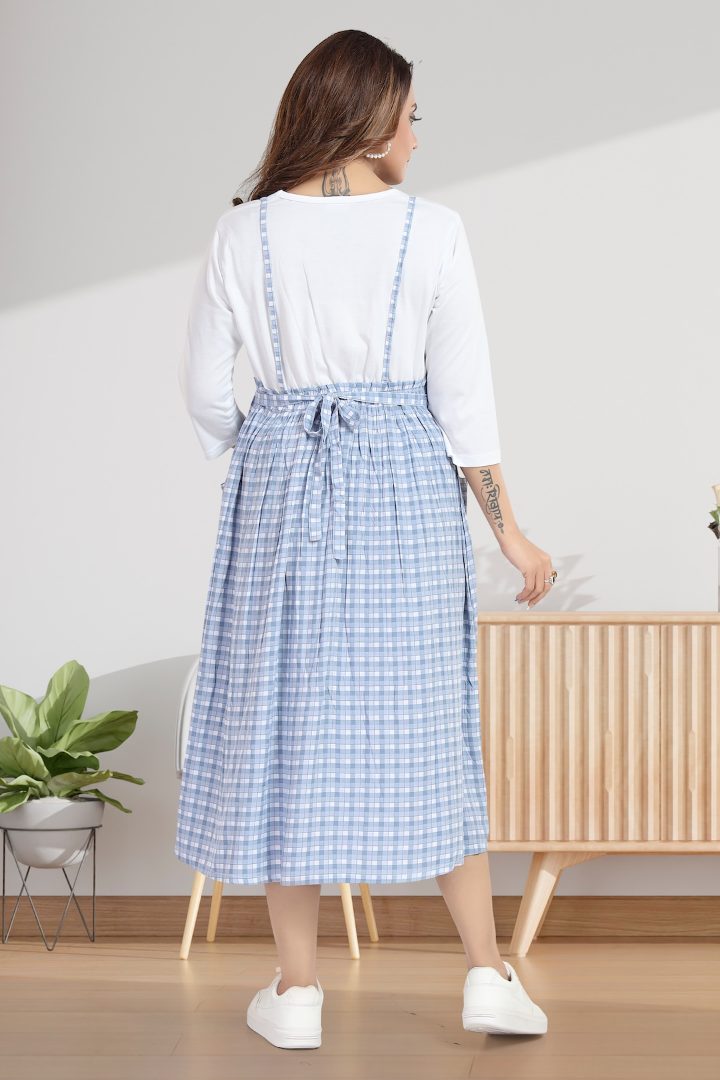 Baby Blue Chequered Pinafore Maternity Dress