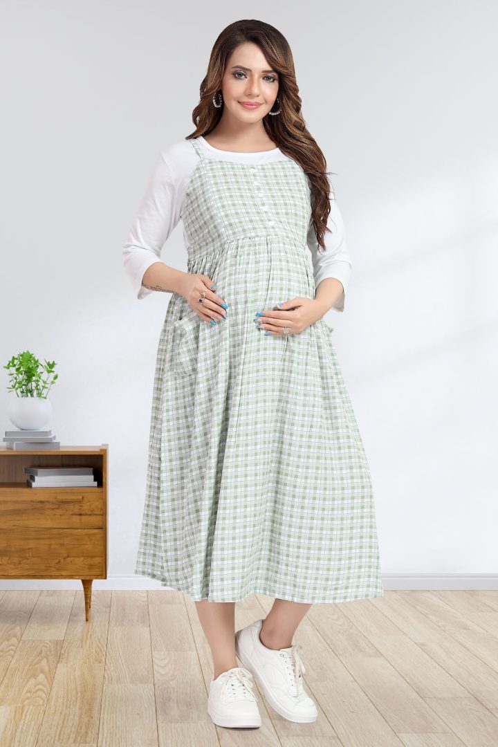 Mint Green Chequered Maternity Dress