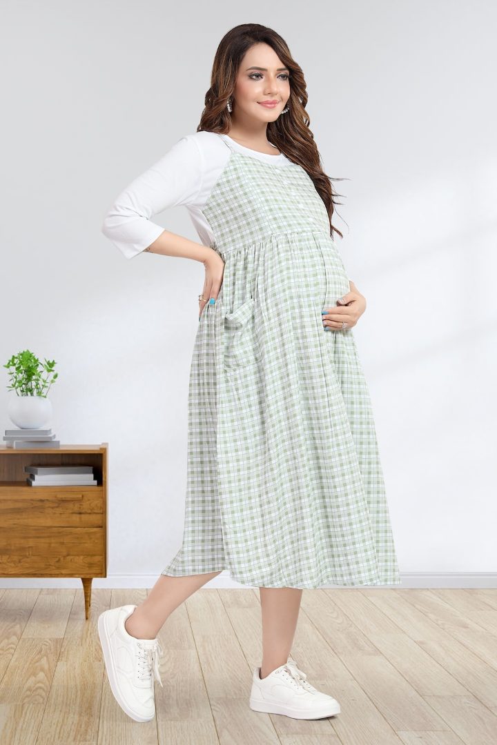 Mint Green Chequered Maternity Dress