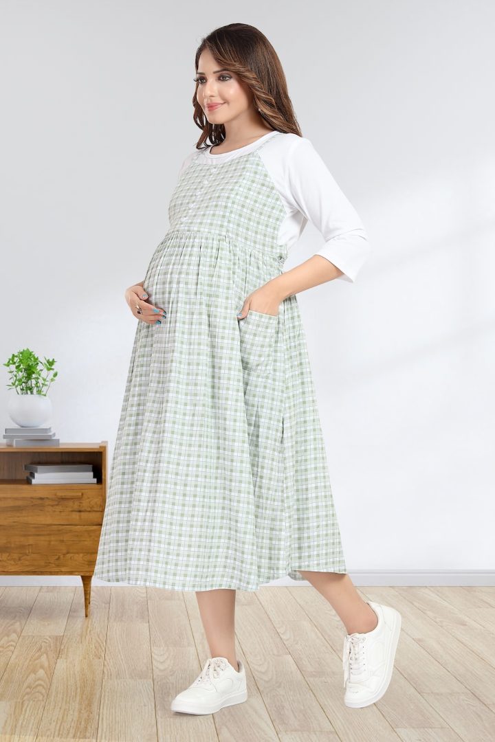 Mint Green Chequered Maternity Dress