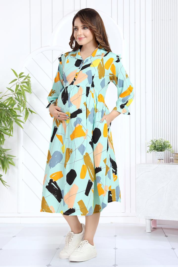 Multi-Color Paint Splatter Maternity Dress
