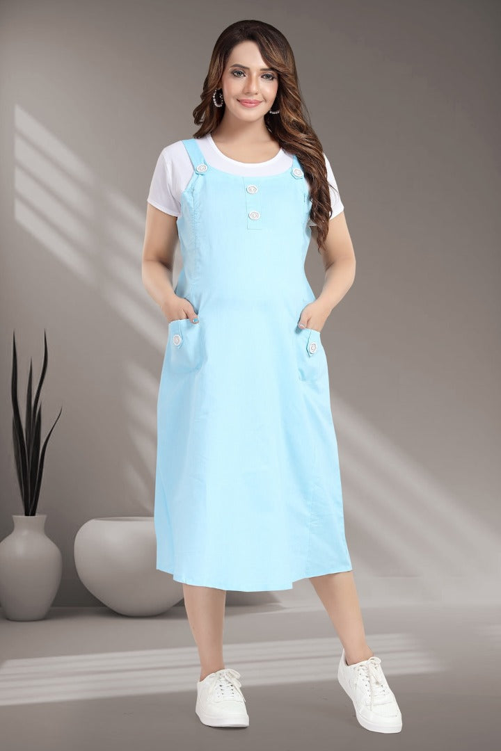 Powder Blue Pinafore Maternity Dress