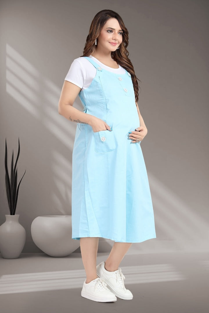 Powder Blue Pinafore Maternity Dress