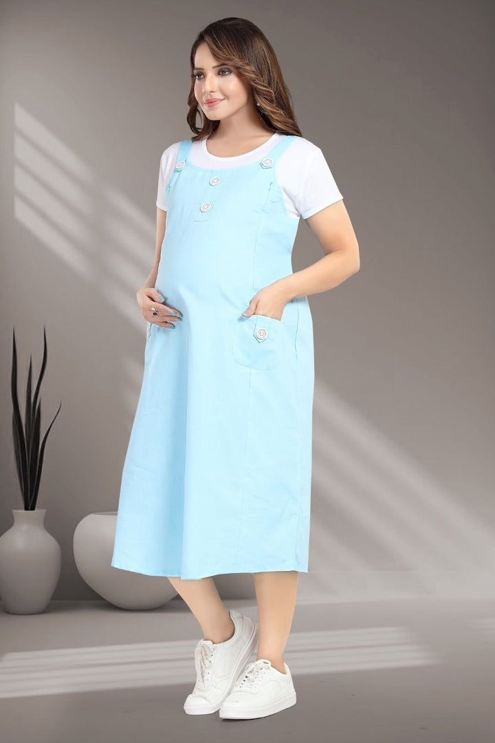 Powder Blue Pinafore Maternity Dress