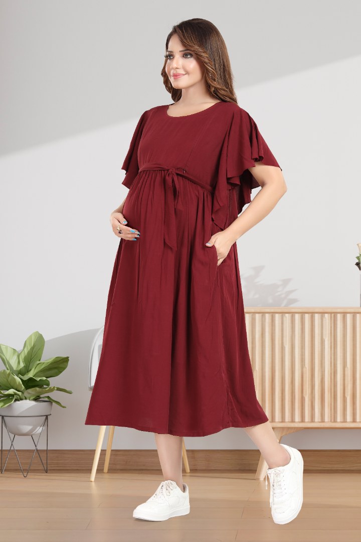 Burnt Maroon Maternity Feeding Dress