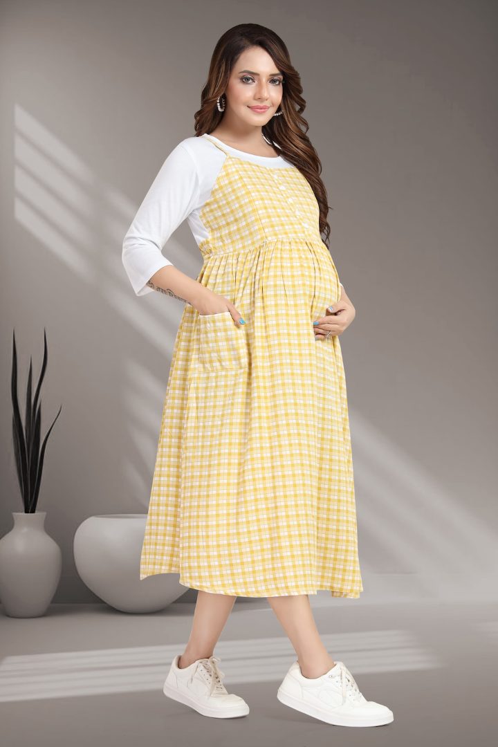 Golden Corn Chequered Maternity Dress