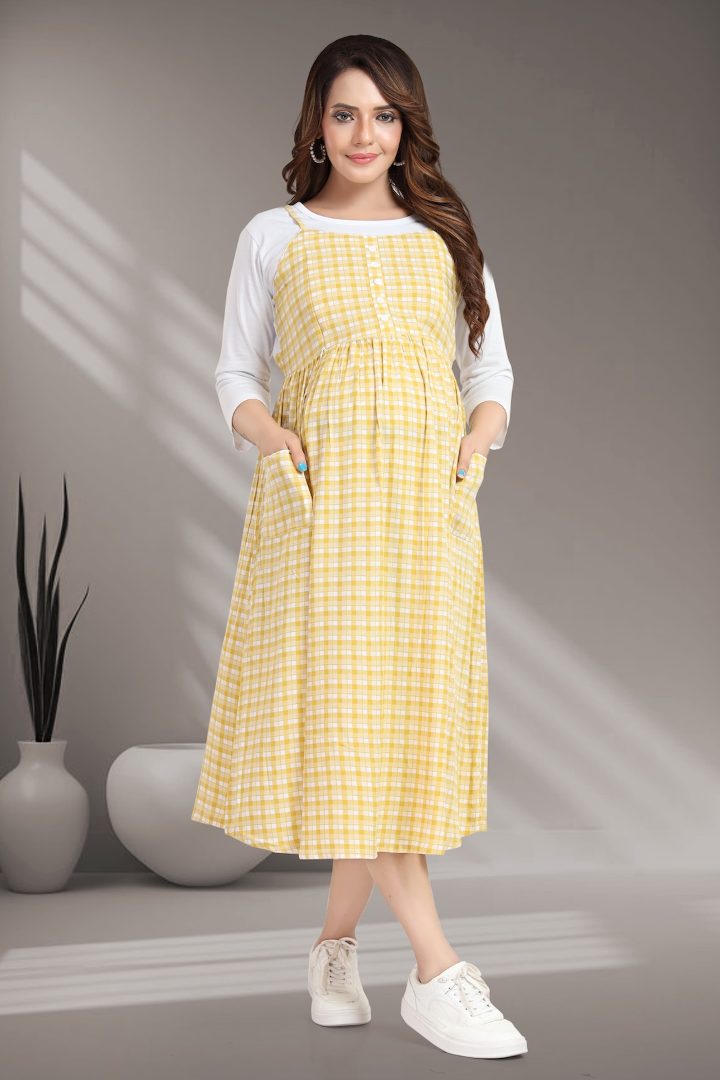 Golden Corn Chequered Maternity Dress
